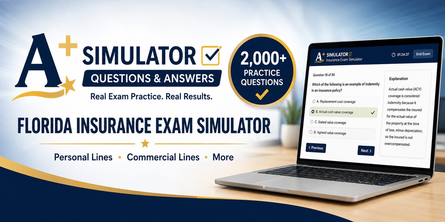 A+ Simulator - 2,000+ Practice Questions - Florida Insurance Exam Simulator